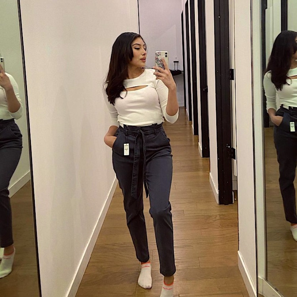 High rise paper bag pants